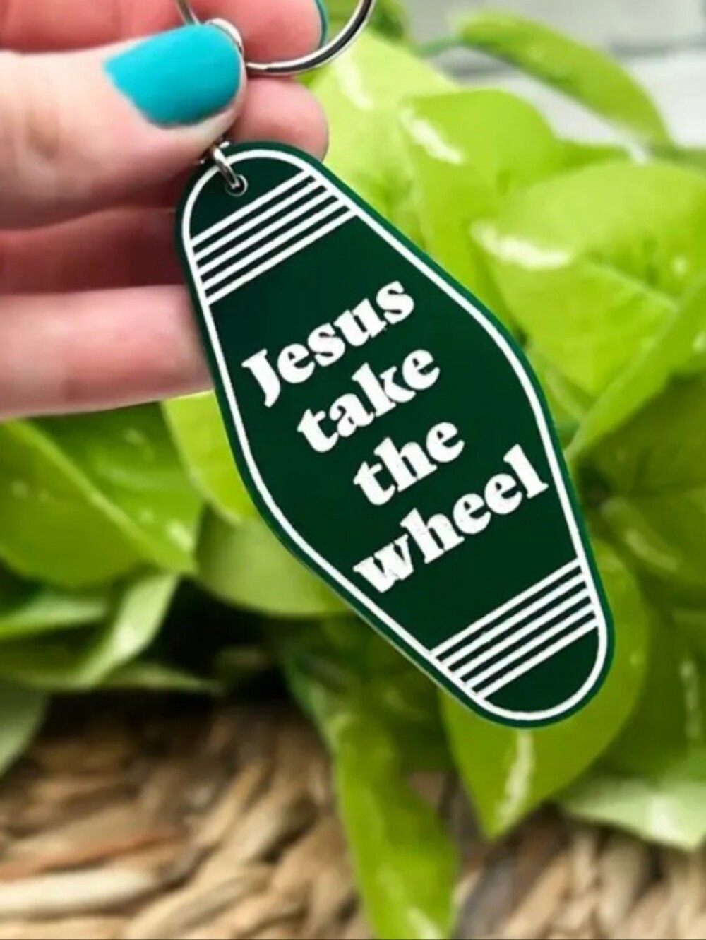 'Jesus Take The Wheel' Retro Keychain
